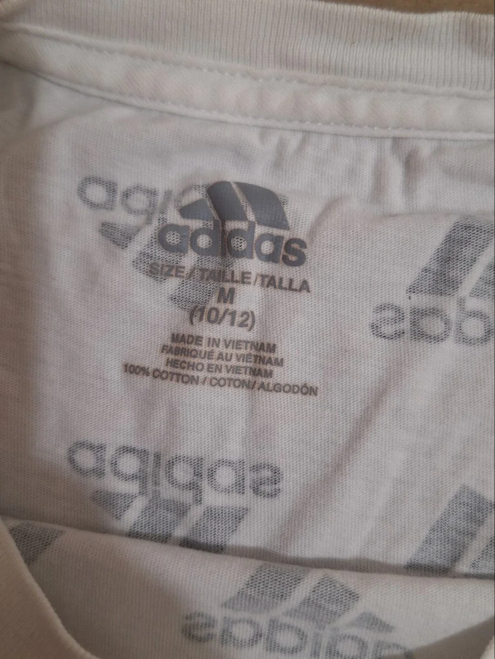 adidas White Tee with Black Logo Allover Print